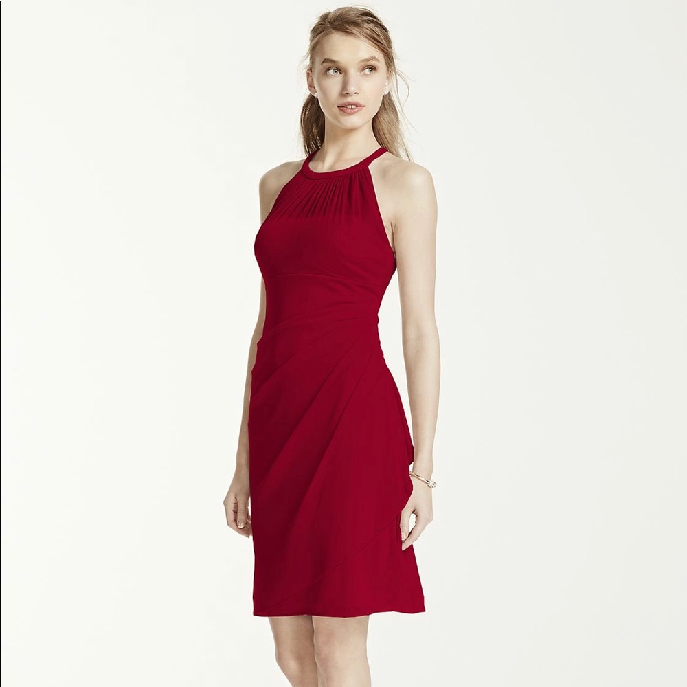 Red Short High Neck Mesh Dress from David’s Bridal